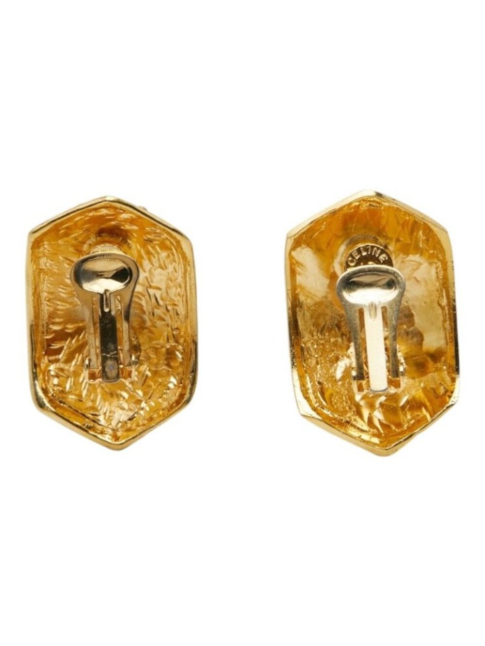 Celine Vintage Earrings Gold Line Stone Plated - Picture 3 of 5